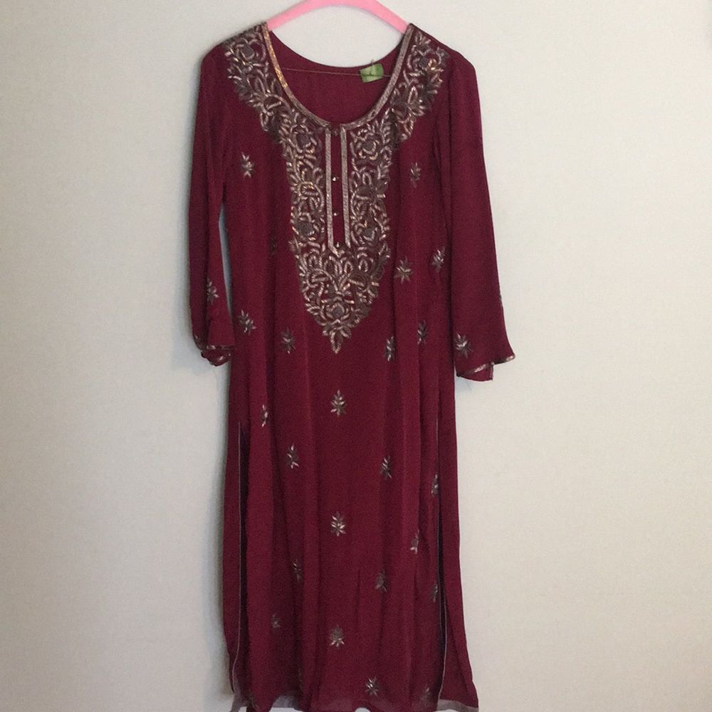 Chiffon silk burgundy designer kurta kurti top